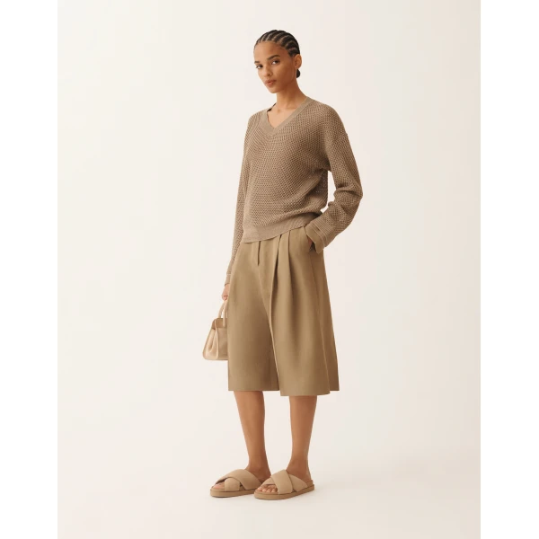 Fabiana Filippi Sweater in Organic Cotton with Lustrous Viscose, Mud, view 2