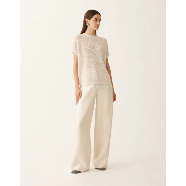 Fabiana Filippi Cape in Organic Cotton with Shiny Viscose, Butter, view 2