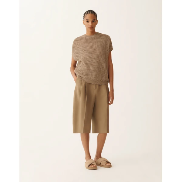 Fabiana Filippi Cape in Organic Cotton with Lustrous Viscose, Mud, view 2