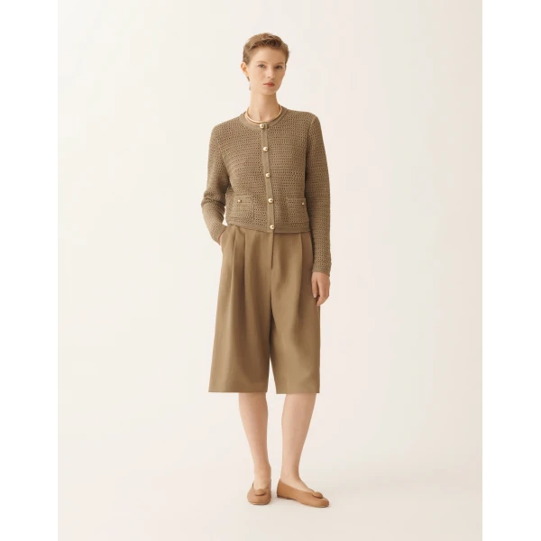 Fabiana Filippi Cotton Ribbon Cardigan in Khaki, view 2