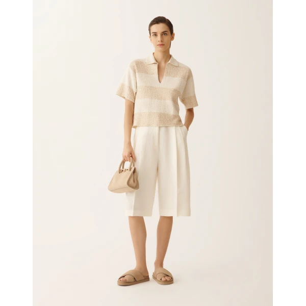 Fabiana Filippi Boxy Shirt in Striped Cotton Tweed with Sequins, Butter, view 2