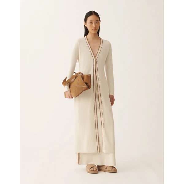 Fabiana Filippi Long Cardigan in Organic Cotton, Butter, view 2