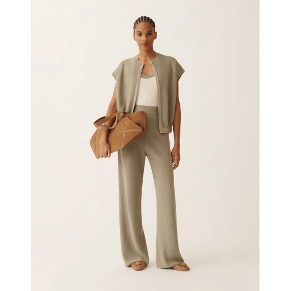 Fabiana Filippi Cotton and Linen Sweater with Sequins in Khaki, view 2