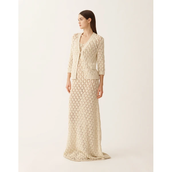 Fabiana Filippi Cotton Tape Cardigan with Sequins in Butter, view 2