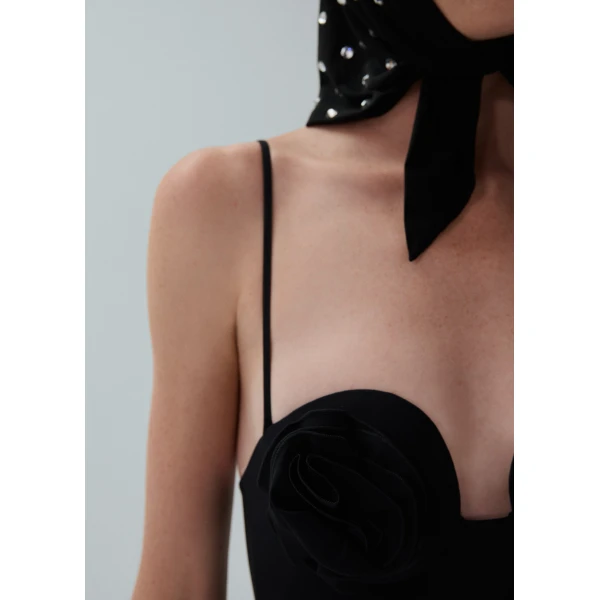Magda Butrym 3D flower retro bustier swimsuit in black, view 5