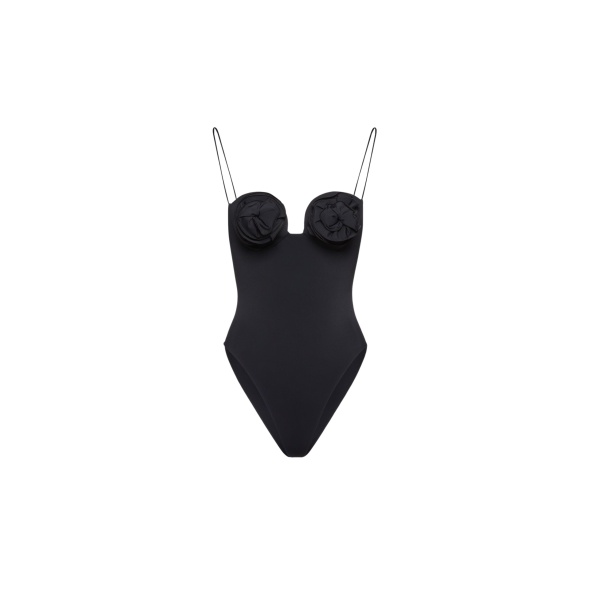 Magda Butrym 3D flower retro bustier swimsuit in black