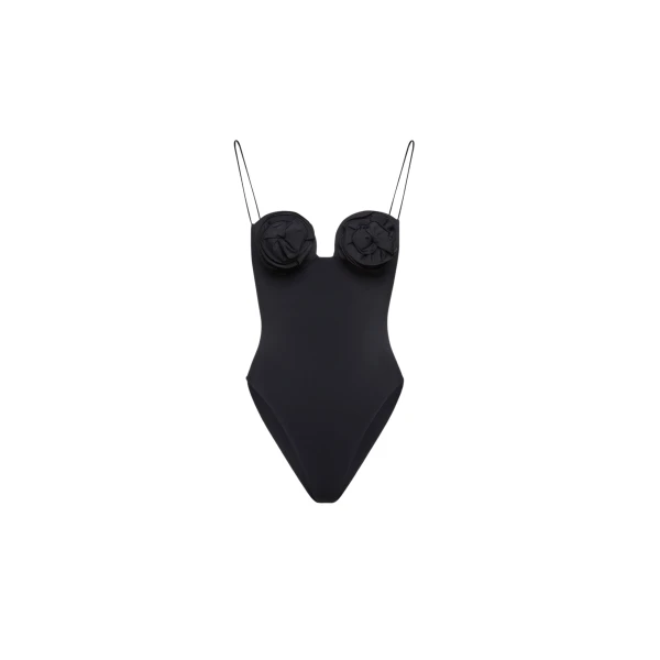 Magda Butrym 3D flower retro bustier swimsuit in black