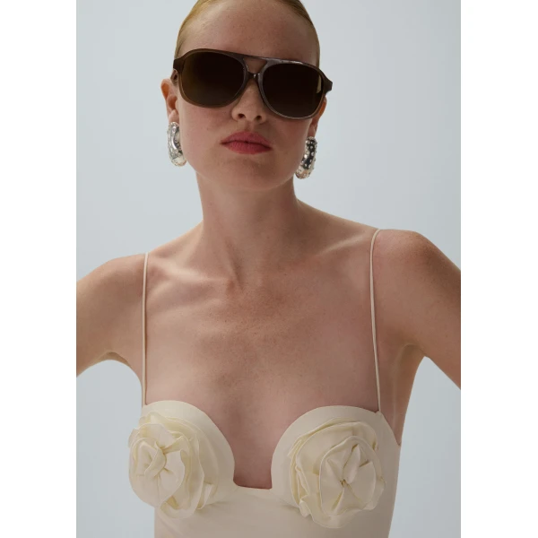Magda Butrym 3D flower retro bustier swimsuit in cream, view 4