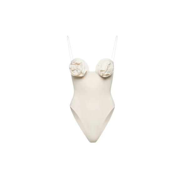 Magda Butrym 3D flower retro bustier swimsuit in cream
