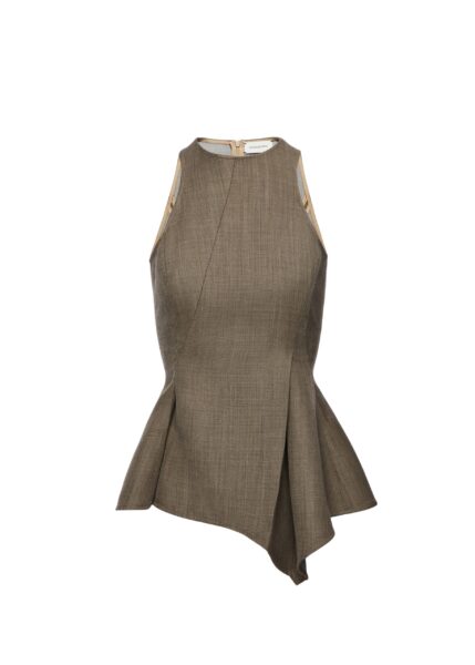 Magda Butrym Asymmetric sleeveless wool top in beige