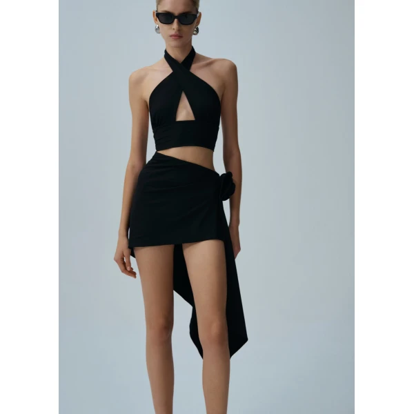 Magda Butrym Asymmetrical draped swim skirt in black, view 2