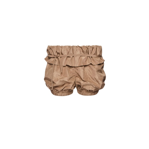 Magda Butrym Bubble silk shorts with ruffle waist in brown