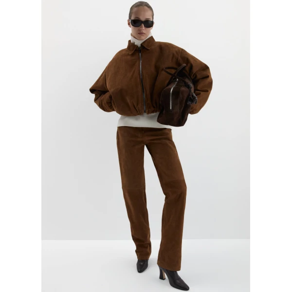 Magda Butrym Corduroy-effect leather bomber jacket in terracotta, view 2