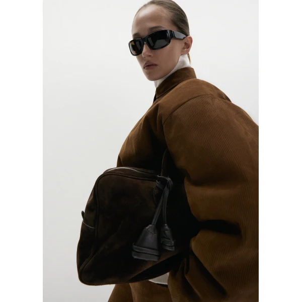 Magda Butrym Corduroy-effect leather bomber jacket in terracotta, view 3