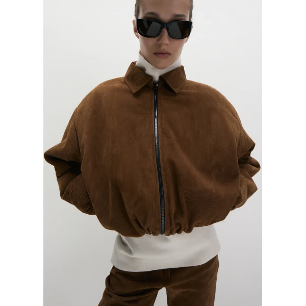 Magda Butrym Corduroy-effect leather bomber jacket in terracotta, view 4