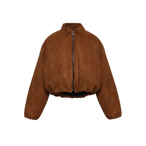 Magda Butrym Corduroy-effect leather bomber jacket in terracotta