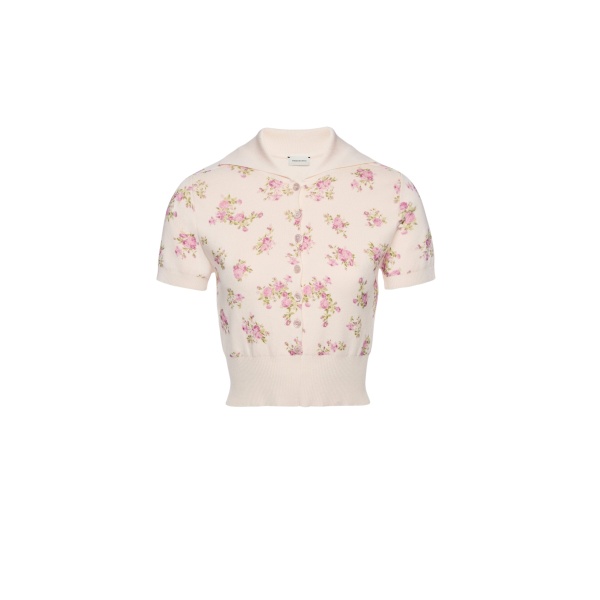 Magda Butrym Cotton polo with wide collar in cream floral print