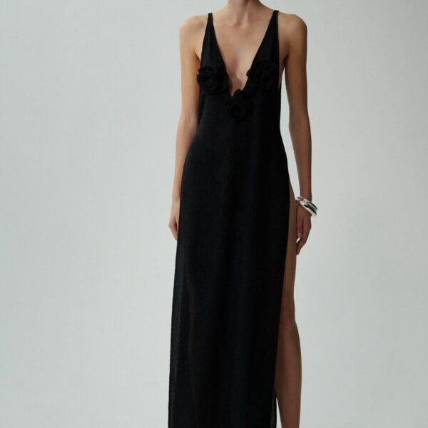 Magda Butrym Crepe high leg maxi dress in black, view 2
