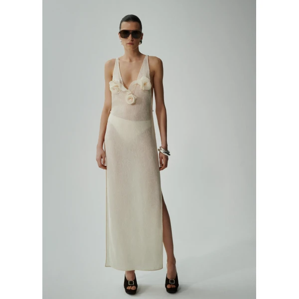 Magda Butrym Crepe high leg maxi dress in cream, view 2