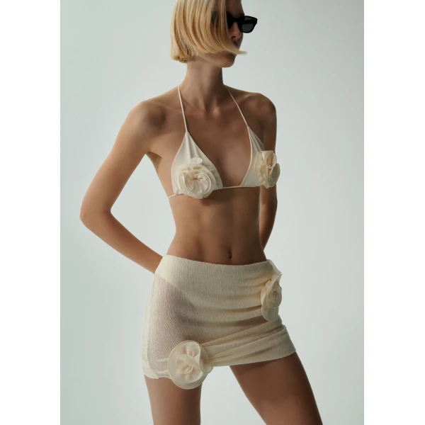 Magda Butrym Crepe rose mini skirt in cream, view 2