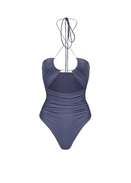 Magda Butrym Criss-cross halter swimsuit in metallic blue
