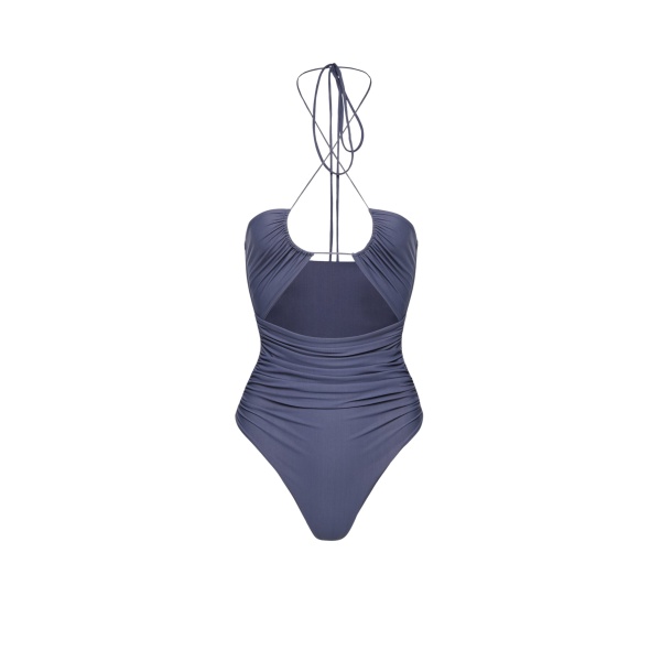 Magda Butrym Criss-cross halter swimsuit in metallic blue