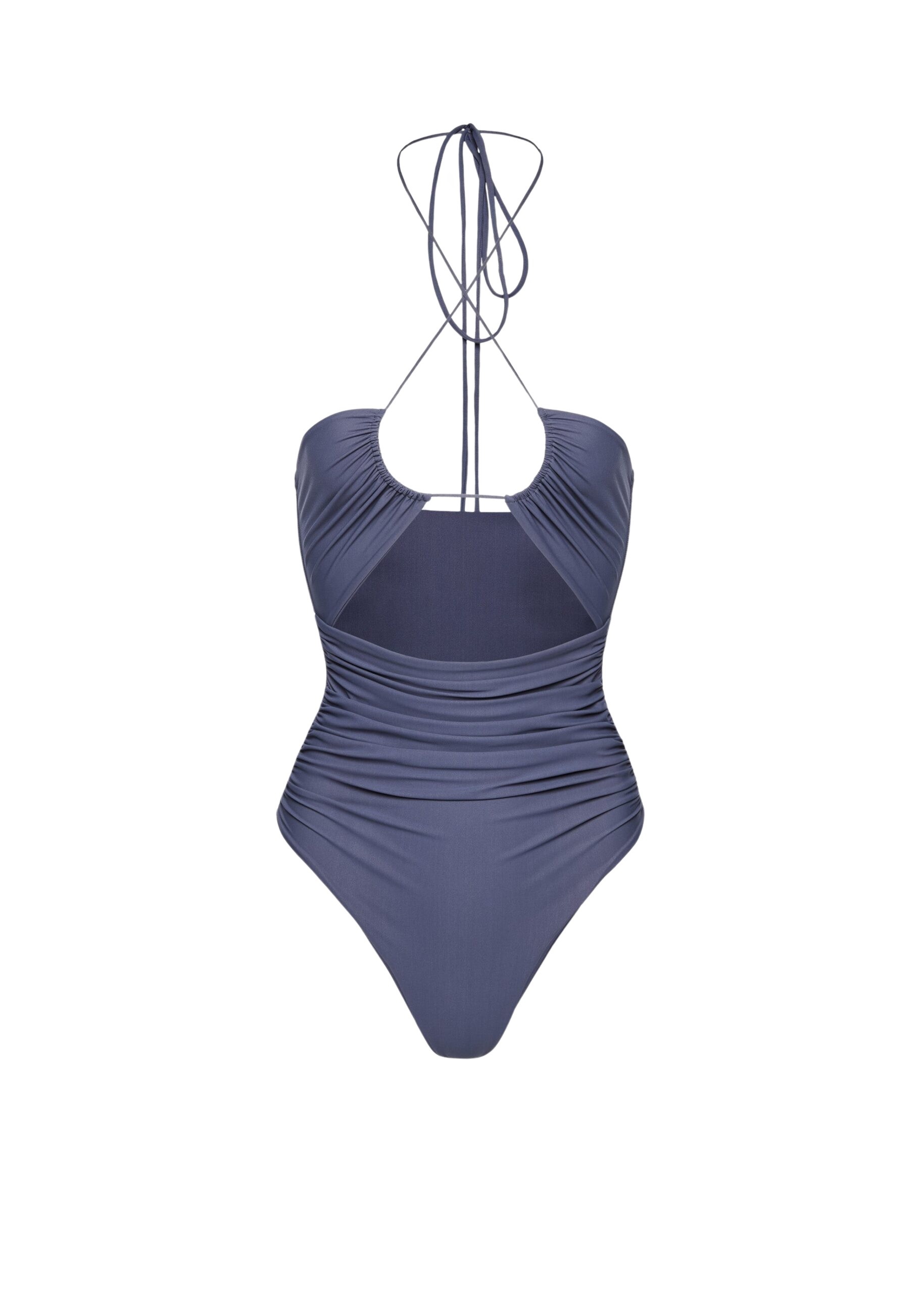 Magda Butrym Criss-cross halter swimsuit in metallic blue