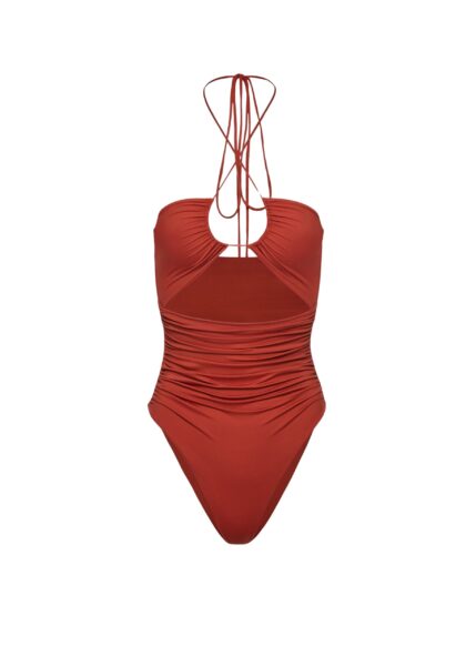 Magda Butrym Criss-cross halter swimsuit in orange
