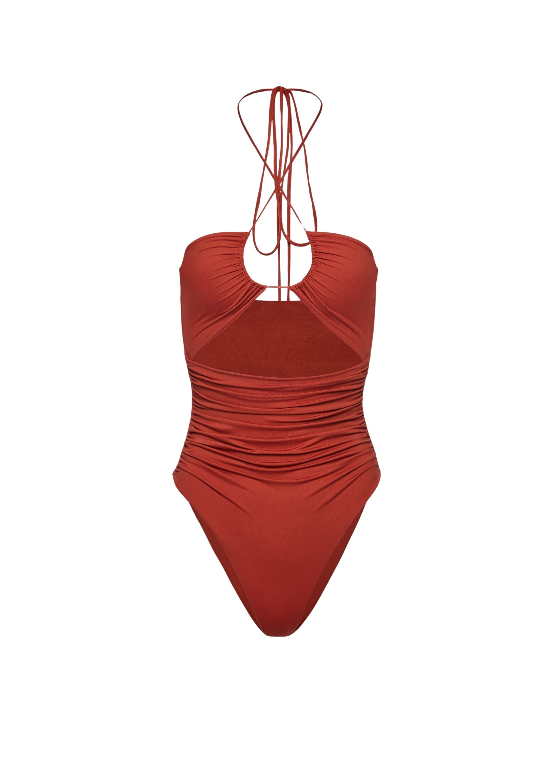 Magda Butrym Criss-cross halter swimsuit in orange