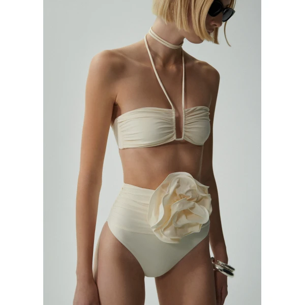 Magda Butrym Crisscross bandeau top in cream, view 2