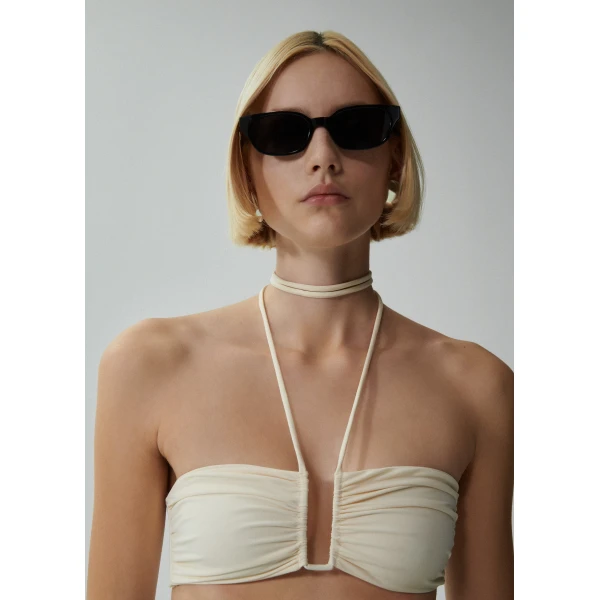 Magda Butrym Crisscross bandeau top in cream, view 3