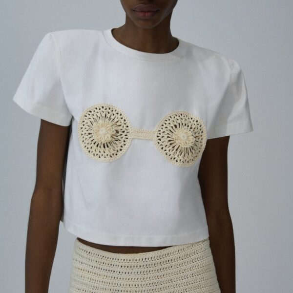 Magda Butrym Crochet bra t-shirt in white Top, view 2
