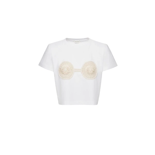 Magda Butrym Crochet bra t-shirt in white Top