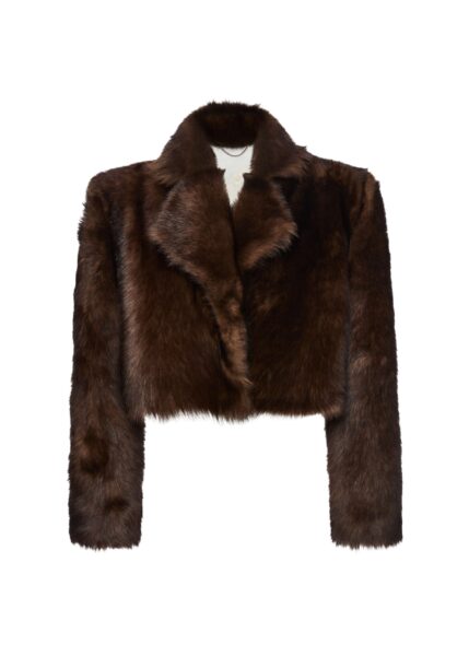 Magda Butrym Cropped fur-effect jacket in brown with embroidered lining