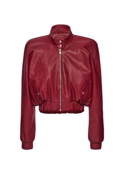 Magda Butrym Cropped leather bomber jacket in cherry red