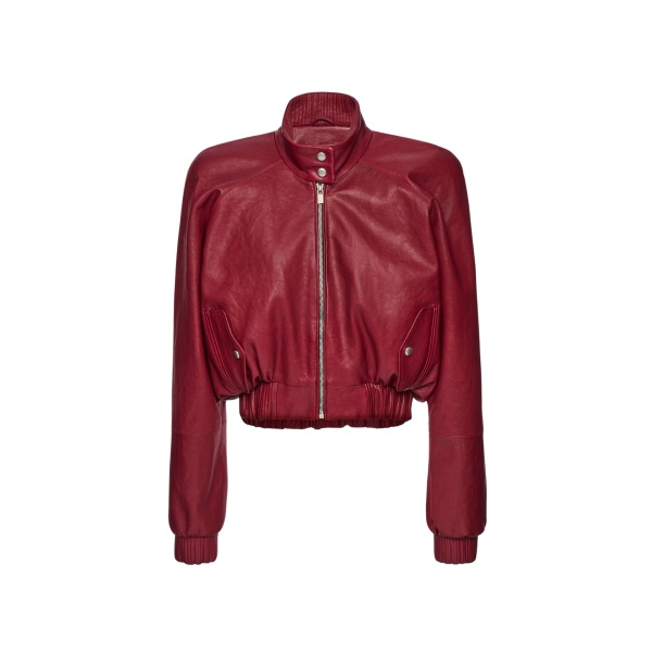 Magda Butrym Cropped leather bomber jacket in cherry red