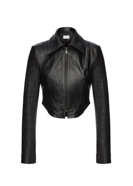 Magda Butrym Curved hem leather jacket in black