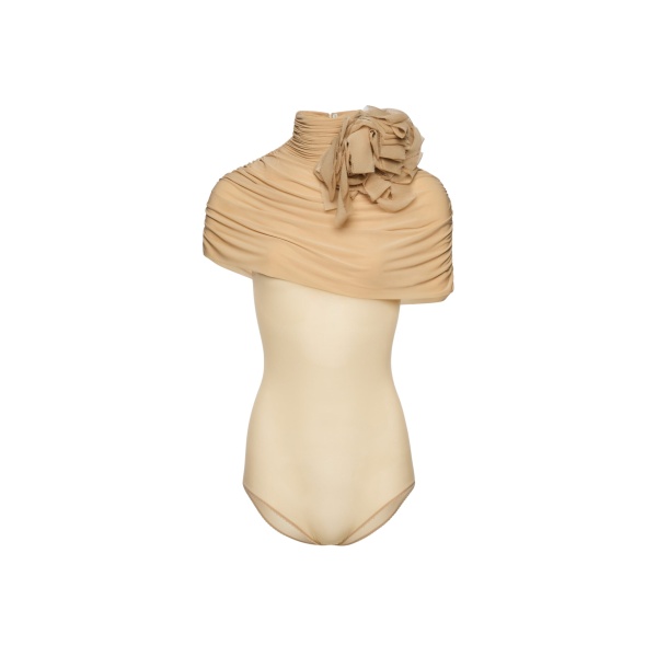 Magda Butrym Draped cape-effect cupro bodysuit in beige