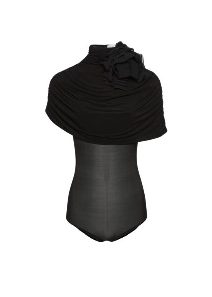Magda Butrym Draped cape-effect cupro bodysuit in black