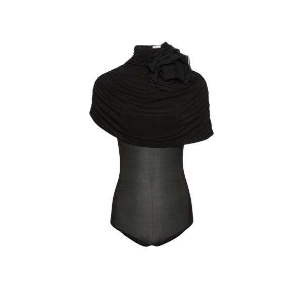 Magda Butrym Draped cape-effect cupro bodysuit in black