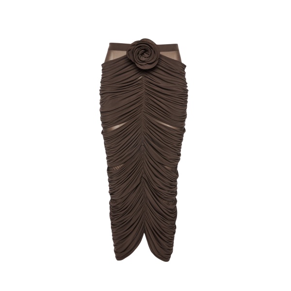 Magda Butrym Draped flower-detail midi skirt in brown