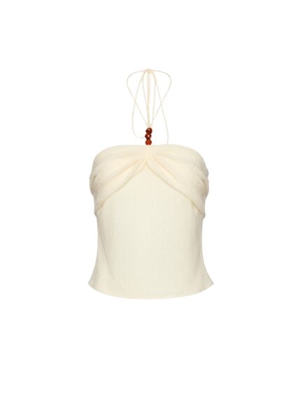 Magda Butrym Draped halterneck top with beads in cream