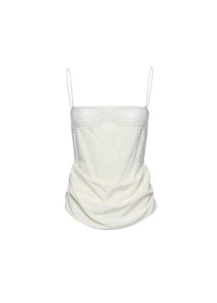 Magda Butrym Draped silk lace-trim top in cream