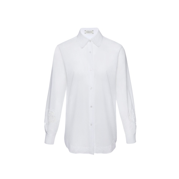 Magda Butrym Embroidered sleeves lace-trimmed shirt in white