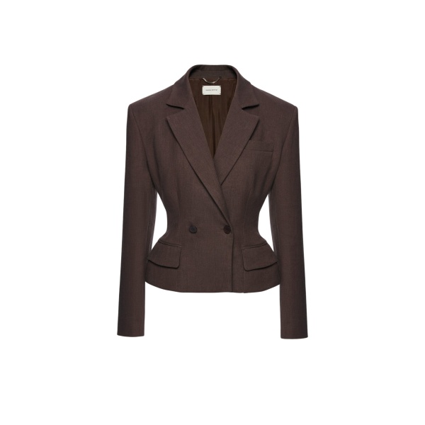 Magda Butrym Fitted linen double breasted blazer in brown