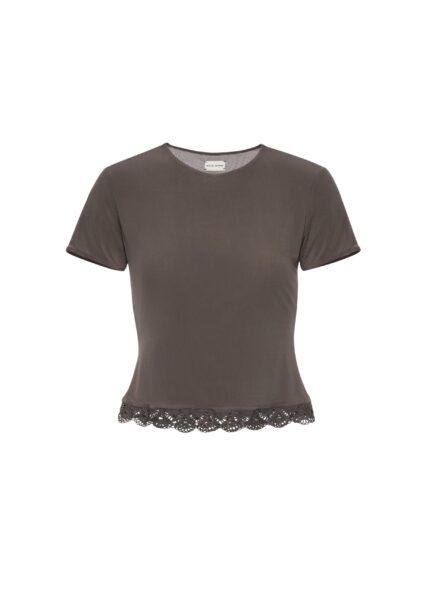 Magda Butrym Fitted t-shirt with crochet trim in brown