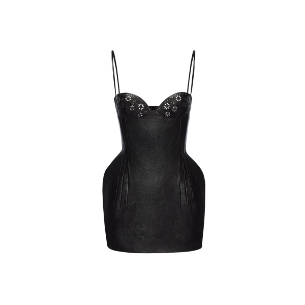 Magda Butrym Floral detailing leather mini dress in black