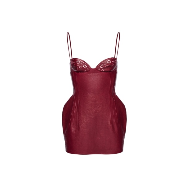 Magda Butrym Floral detailing leather mini dress in cherry red