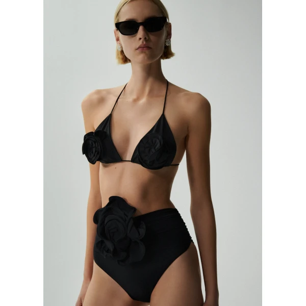 Magda Butrym Floral strappy triangle bikini top in black, view 3