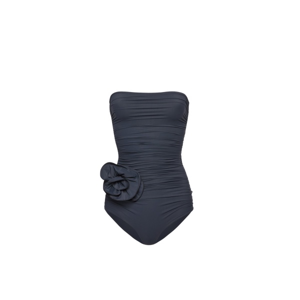Magda Butrym Flower appliqué strapless draped swimsuit in grey